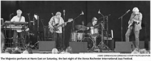 Image from the Rochester International Jazz Festival. Caption reads, "The Majestics perform at Harro East on Saturday, the last night of the Xerox Rochester International Jazz Festival."
