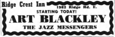 A small newspaper ad advertises "Art Blackley The Jazz Messengers" [sic] as the week's performers.