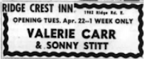 A small newspaper ad lists Valerie Carr & Sonny Stitt as the week's performers